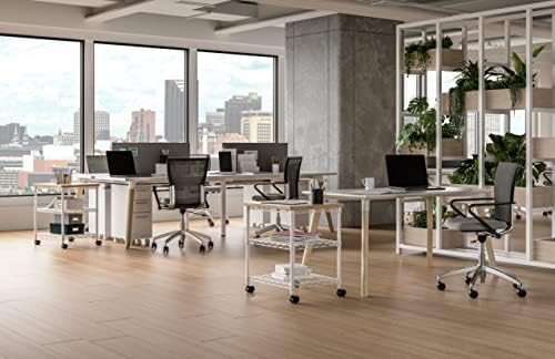 Safco Deskside Printer Stand, Printer Table for Home Office, Mobile Rolling Cart with Adjustable Shelves, White - Image 2