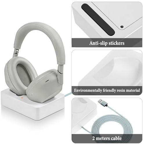 GEEKRIA Headphones Charging Stand, Compatible with Sony WH-1000XM6 / 1000XM5, 3D Printed Resin Magnetic Dock, Gaming Headset Base (White) - Image 3