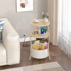 sthemc 3-Tier Small Round End Table Livingroom with Charging Station,Basket - Image 2