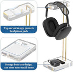 GEEKRIA Headphone Stand for Desk, Clear Acrylic Headset Stand with Gold Metal Accent, Gaming Headphone Holder, Universal Desktop Display Stand for Over-Ear Headphones - Image 3
