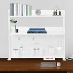 Desktop Bookshelf Clip-on Desk Shelf with Spacious Pegboard, Multipurpose Clamp On Desk Organizer Desktop Organizer Desk Pegboard for Office Home Gaming (White) - Image 6