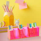2 Pcs Acrylic Makeup Brush Holder 6 Compartments Pen Organizer, Pink - Image 5