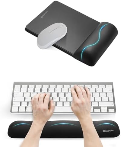 UnivoColors Mini Size Mouse Pad with Wrist Rest & M-Size Keyboard Wrist Rest Set,Premium PU Material,Low-Rebound Cushion,Ergonomic Design,Smooth Mouse Control with Hard Plate,Reduces Fatigue,Black by UnivoColors