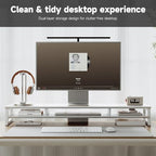 Dual Monitor Stand Riser for Desk, 41.7 Inch Large 2 Tier Computer Monitor Stand for 2 Monitors, Desktop Storage Organizer Shelf with Keyboard Space for Laptop PC Printer White - Image 3