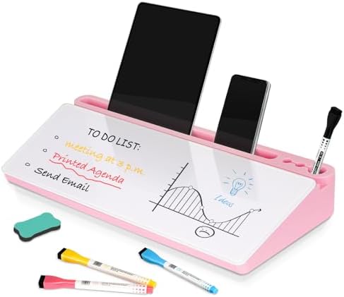 DOLLAR BOSS Glass Desk Whiteboard Small Dry Erase Board, Pink by DOLLARBOSS