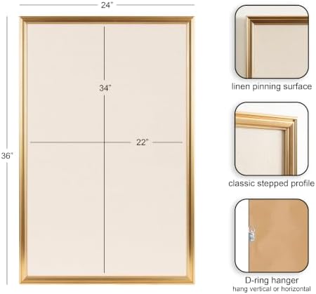 Kate and Laurel Adlynn Rectangle Framed Linen Fabric Pinboard, 24 x 36, Gold, Traditional Beveled Bulletin Board for Vintage Home Wall Organization or Aspirational Vision Board - Image 2