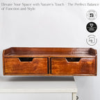 Wooden Desk Organizer with 2 Drawers – Handcrafted Solid Wood Storage Box for Office, Home & Study – Rustic Desktop Organizer for Files, Accessories & Stationery (STYLE 1, BROWN) - Image 4