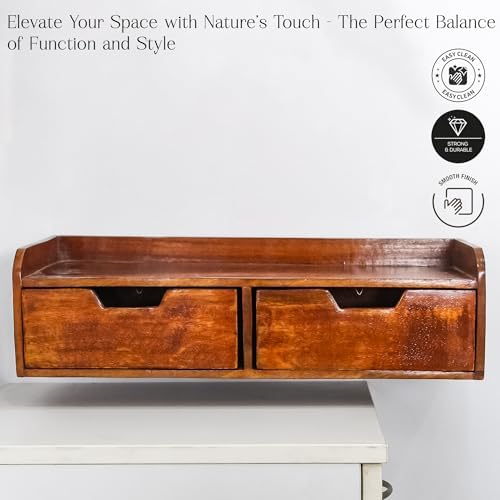 Wooden Desk Organizer with 2 Drawers – Handcrafted Solid Wood Storage Box for Office, Home & Study – Rustic Desktop Organizer for Files, Accessories & Stationery (STYLE 1, BROWN) - Image 4