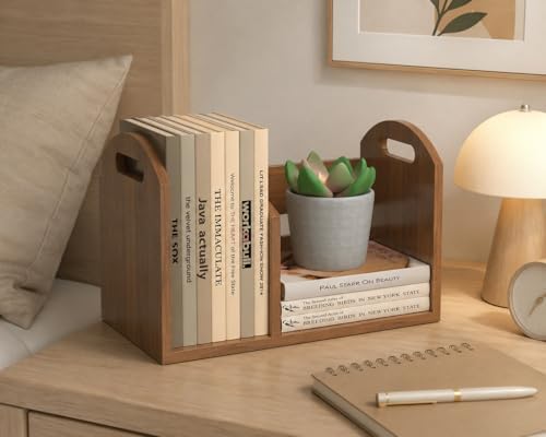 Wood Desktop Bookshelf, Upright Tabletop Book Shelf With Adjustable Divider Secure Books in Place, Desk Shelf for Top of Desk in Living Room Home Office, Perfect for Books Magazine File (Walnut Brown) - Image 5
