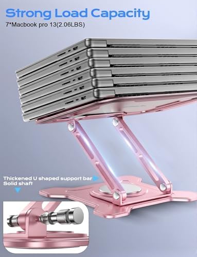 JCZT 360° Rotating Laptop Stand for Desk, Metal Foldable Laptop Riser, Pink - Image 5