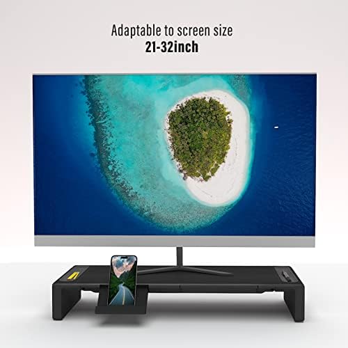 Adjustable Monitor Riser with Drawer & Phone Holder, Foldable Desk Stand - Image 4