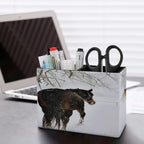 PU Leather Multi-Compartment Pen Holder Desktop Organizer Pencil Cup Storage Caddy for Office Home Supplies Winter Horse Print in Snowy Forest - Image 5
