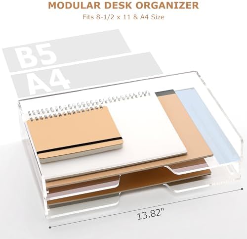 Acrylic Desk Organizer, Stackable Paper Organizer Letter Tray 4-Tier Clear - Image 4