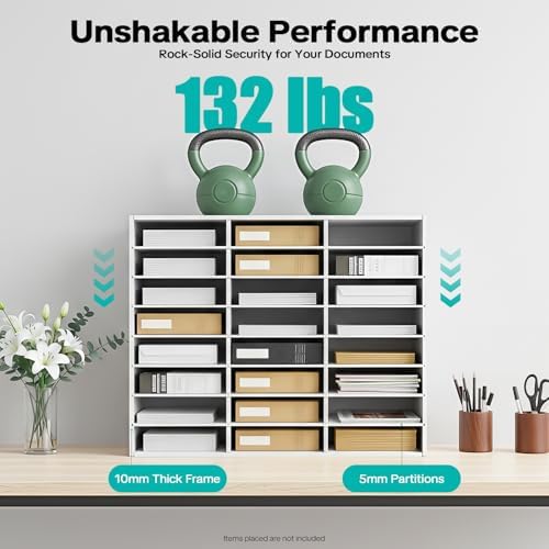24 Slot Mail Sorter Organizer, Wood Literature Organizer Student Mailbox for Classroom, Desktop File Paper Storage Rack for Office Home School - 29" L×11.9”W×23.5“H (White, 24-Compartment-B) - Image 4