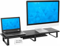 Mount-It! 39" Extra Long Dual Monitor Stand Riser – Ergonomic Desk Organizer for 2 Monitors, Laptop, TV, or Printer – Heavy-Duty Steel & Wood Desktop Shelf with Storage – Supports 44 Lbs – Black by Mount-It