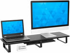 Mount-It! 39" Extra Long Dual Monitor Stand Riser – Ergonomic Desk Organizer for 2 Monitors, Laptop, TV, or Printer – Heavy-Duty Steel & Wood Desktop Shelf with Storage – Supports 44 Lbs – Black by Mount-It
