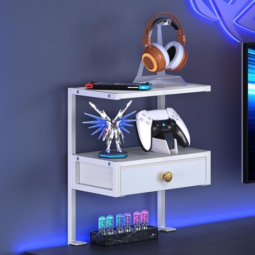 VENNQD Clamp On Desk Shelf, 2-Tier Desktop Organizer, Wood Desktop Supplies Tabletop Book Storage Rack with Adjustable Shelves for Table Working and Gaming Accessories, White - Image 4