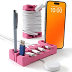 DeskBrick 2PK Silicone + Steel-Weighted Cord Holders for Desks. Weighted Cord Organizers & Cable Management for Desktops. Useful Phone Accessories & Cable Holders for Offices. No Adhesive. Pink by CordBrick