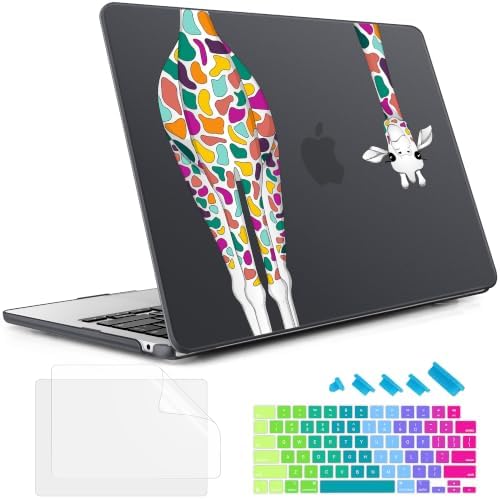 May Chen for M5 MacBook Air 13.6 Inch Case 2026 2025 2024-2022 Release M5 A3449 M4 A3240 M3 A3113 M2 A2681, Plastic Hard Shell Case for MacBook Air 13.6" with Retina Display, Black Colorful Giraffe by MayChen