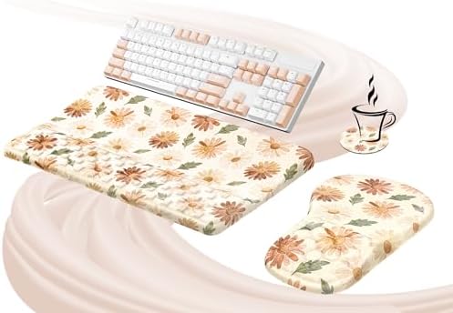 Ospelelf Keyboard Wrist Rest and Mouse Pad Set, Ergonomic Memory Foam Wrist Support, Aesthetic Desk Accessories for Office, Home & Gaming, Relief for Carpal Tunnel & Wrist Pain, Daisy by OspelelfOfficeSupplies
