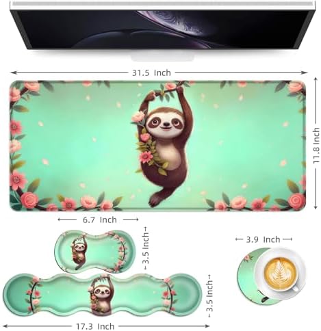 Keyboard Mouse Pad Set, Extended Gaming Mouse Pad+Ergonomics Keyboard Wrist Rest Support, Memory Foam, Easy Typing Pain Relief, 4Pcs XL Ultra Thick Desk Mat,Funny Sloth - Image 6