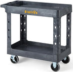 ELAFROS 2-Tier Heavy Duty Rolling Cart, 34 x 17 in, 2 Fixed 2 Swivel, Gray by ELAFROS