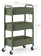 SunnyPoint 3-Tier Delicate Compact Rolling Metal Storage Organizer - Mobile Utility Cart Kitchen/Under Desk Cart with Caster Wheels - Army (15.35" X 10.24" X 26.8"H) - Image 6