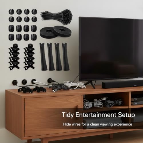 Cable Organizer Kit With Silicone Clips Ties And Sleeves For Desk Workspace Management For Charging Cords Headphone Wires Data Cables Suitable For Home Office Travel, Black 9-Piece Set: 166PCS - Image 2