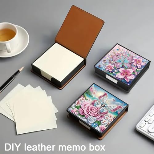 4PCS Diamond Art Painting PU Notecard Box DIY Craft Sticky Note Box with 160 Sheets of Paper Sticky Note Holder for Living Room Home Office Decoration for Adults Beginners Desk Organiser(Butterfly) - Image 7
