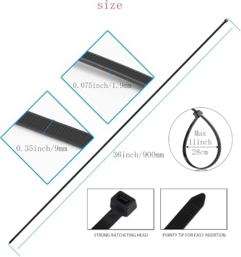 36 Inch Heavy Duty White Zip Ties 50 Pack, Industrial Nylon Cable Ties Extra Long Self-Locking Wire Ties for Automotive, Home, Garden & Electrical Use + 10 Bonus 8 Inch Black Releasable Zip Ties - Image 2