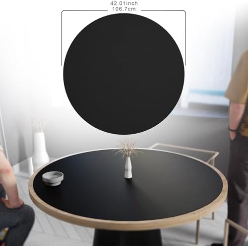 Vyaaa Round Table Pad, 42 Inch Large PU Leather Table Cloth, Cuttable Round Table Protector - Cut to Fit 35” to 42” Dining Table, Desk, Coffee Table, Kitchen Office Table (Black) - Image 2