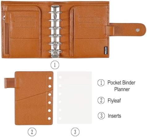 Moterm Pocket Luxe Rings Planner - Genuine Leather Binder Organizer (Pebble-Burnt Orange, 30mm Ring) - Image 2