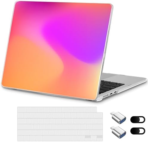 Case for MacBook Air 13.6 Inch M5 2026 M4 (2025) M3 (2024) & M2 (2022) - Coquette Aesthetic Clear Hard Shell Ultimate 6-in-1 Bundle with TPU Keyboard Cover, 2X USB-C Adapters, Aura Gradient by Loyrina