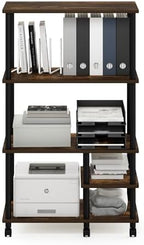 Furinno Turn-N-Tube 4-Tier Toolless Multipurpose Printer Stand Display Storage Shelf with Wheels, Amber Pine/Black - Image 6