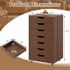 GIANTEX 7-Drawer Storage Cabinet, Mobile File Organizer with 4 Universal Casters, Wooden Vertical Filing Cabinet on Lockable Wheels for Office, Study, Living Room (19” x 15.5” x 34.5”,Walnut) - Image 3