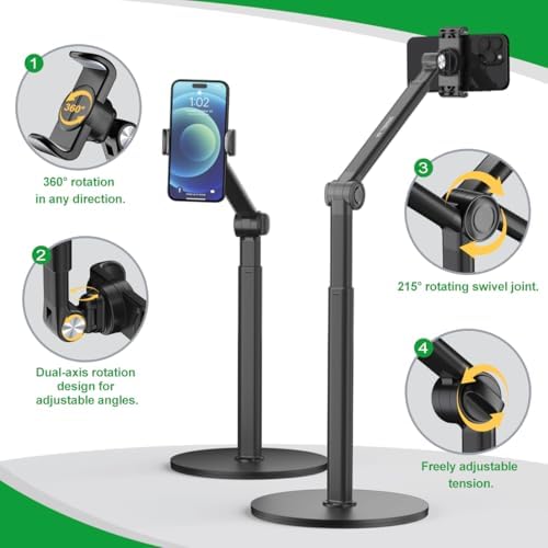 Overhead Phone Stand for Desk, 2-Section Telescoping Tripod - Image 3