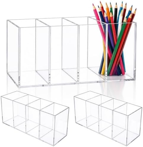 Mototo 3PCS Acrylic Pen Holder Back to School 4 Compartments Pen Organizer by MOTOTO