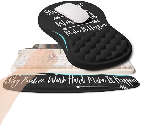 2-in-1 Ergonomic Set, Wave Rise Keyboard Wrist Rest and Massage Bulge Slope Mouse Pad Wrist Support, Cushion Memory Foam Integrated to Relieve Wrist Pain, Stay Positive by KUOSGM