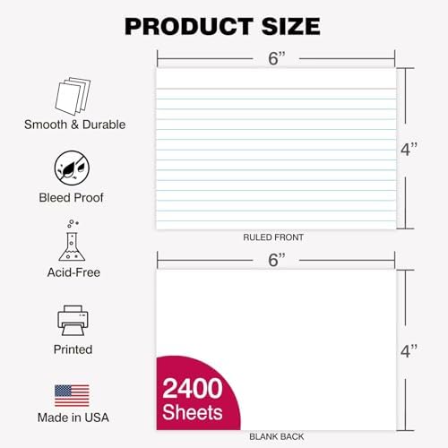 WritePads Index Cards Bulk, 2400 Flash Cards (24 Packs of 100), Wide Ruled Notecard, Blank Back Note Cards, Lined Flashcards for Studying School Home and Office, Made in USA (4x6) - Image 2