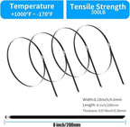 XINGO 8 inch Black Metal Zip Ties (600 Pack), 304 Stainless Steel Heavy Duty Zip Ties, 300lbs Tensile Strength, Multi-Purpose Self-locking Cable Ties for Exhaust Wrap, Outdoor and Canopy Etc - Image 2