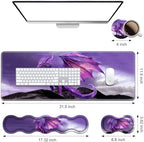 Ergonomic Keyboard Wrist Rest & Mouse Pad Wrist Rest Set, Large XXL Gaming Desk Mat 31.5"x 11.8" with Memory Foam, Easy Typing Pain Relief for Office & Home, Purple Dragon - Image 2