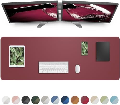 Leather Desk Pad Protector, Mouse Pad, Office Desk Mat, Non-Slip PU Leather Desk Blotter, Large Desk Mat, Waterproof Keyboard Mat for Office/Home/Decor (Burgundy Red, 55" x 17") by AFIING