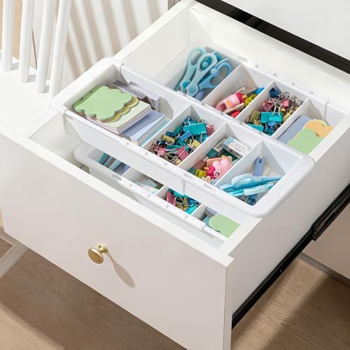 Expandable Deep Drawer Organizer Bins for Desk, White, 3 Pcs by Unknown