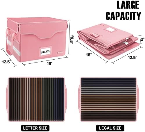 DocSafe Fireproof Document Box with Lock,File Storage Organizer with Zipper Pockets,Collapsible Portable File Box Home Office Safe Filing Cabinet with Handle for Hanging Letter/Legal Folder,Pink - Image 5