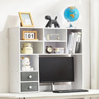 VEVOR Desktop Bookshelf, 3-Tier Desktop Storage Organizer, 37" x 10" x 31.1" Office Storage Rack Wood Display Shelf, Desktop Bookshelf Hutch with 2 Fabric Drawers, for Office, Home & Dorm, White - Image 2