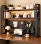 Desk Shelf Organizer with Pegboard & Storage Accessories, 2-Tier Desk Hutch Desktop Storage Rack, Desk Shelf for Office and Home Office Black Frame/Walnut Board (3-Tier) 37.4"×9.8"×36.6" by Unknown