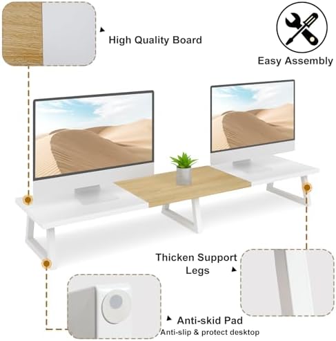 TEAMIX 42 inch Large Dual Monitor Riser, Extra Long Monitor Stand Riser Wide TV Stand Riser White Monitor Stand for 2 Monitors Wood & Steel Desktop Riser for Dual Screen Office Desk Organization - Image 4