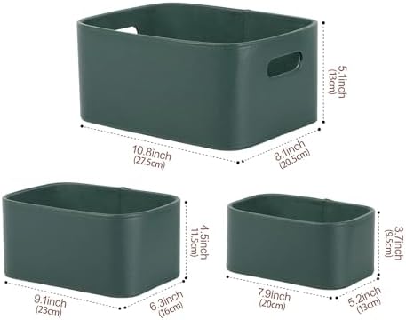HofferRuffer Faux Leather Storage Baskets Bins with Velvet Lining for Organizing, Storage, Gifts, Set of 3 Nesting Shelf Baskets Decorative Storage Boxes for Home Organization (Green) - Image 2