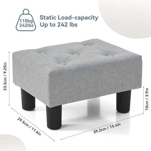 Poofzy Small Foot Stool Ottoman, Linen Ottoman Foot Rest with Legs, Rectangle Foot Rest for Couch, Footstools and Ottomans Small for Living Room and Entryway (Light Gray) - Image 3
