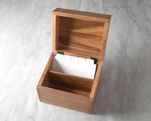 Ironwood Gourmet Acacia Wood Recipe Box with Divider Tabs, 2 Compartment, Single - Image 4